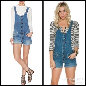 Free People Blue Denim Overall Shorts